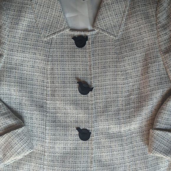 TAHARI ASL Tweed Cream & Silver Sparkle Jacket Blazer 14 Black Accent Buttons - Picture 3 of 12